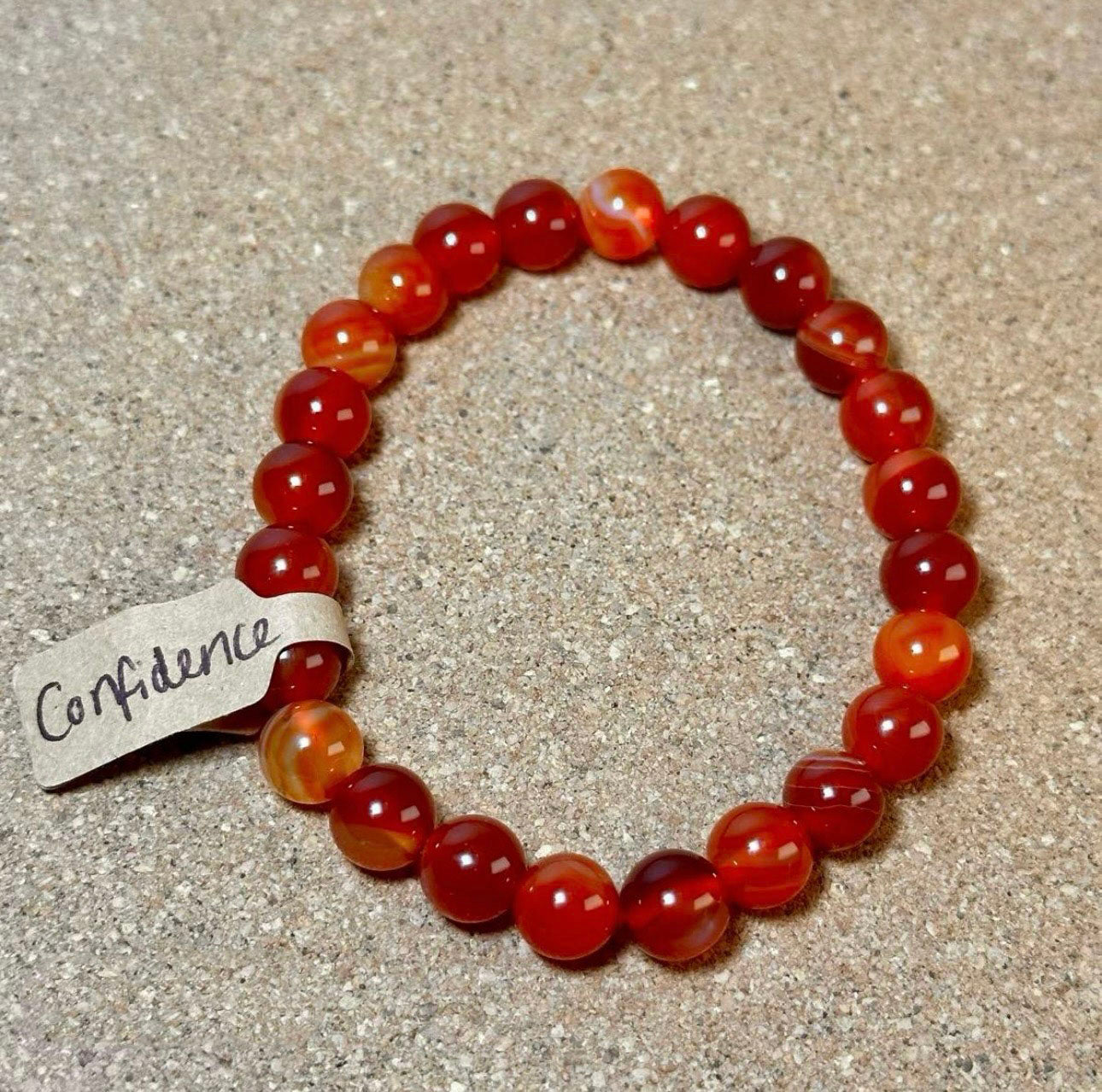 8mm crystal bead bracelet made of carnelian representing confidence
