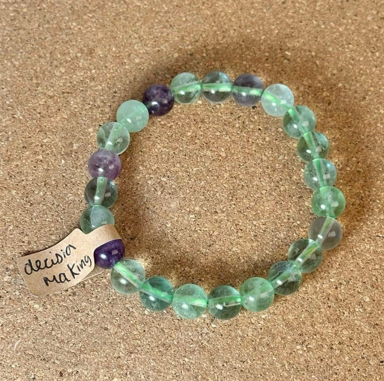 8mm crystal bead bracelet made of fluorite representing decision making