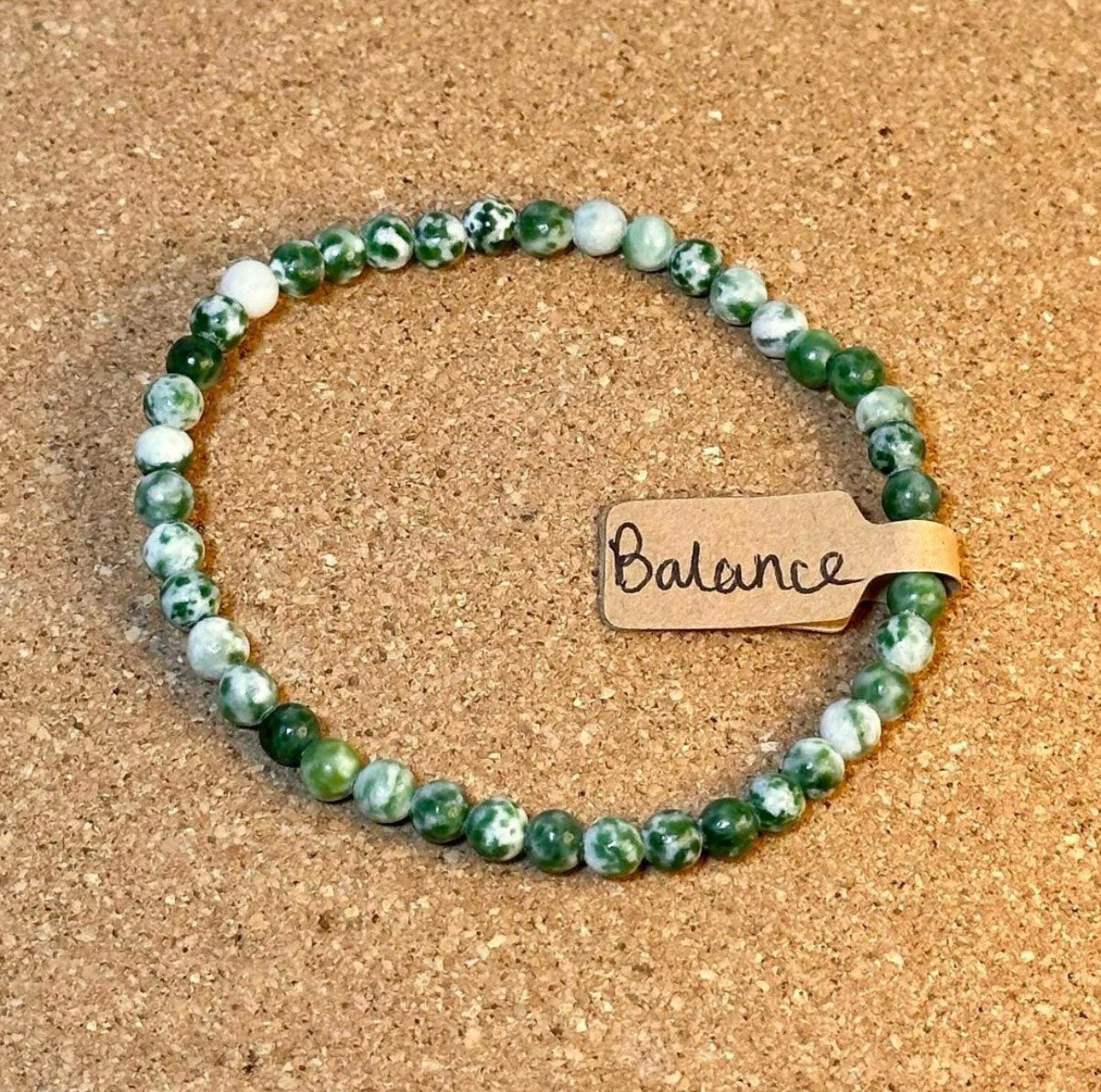 4mm crystal bead bracelet made of green spot jasper representing balance