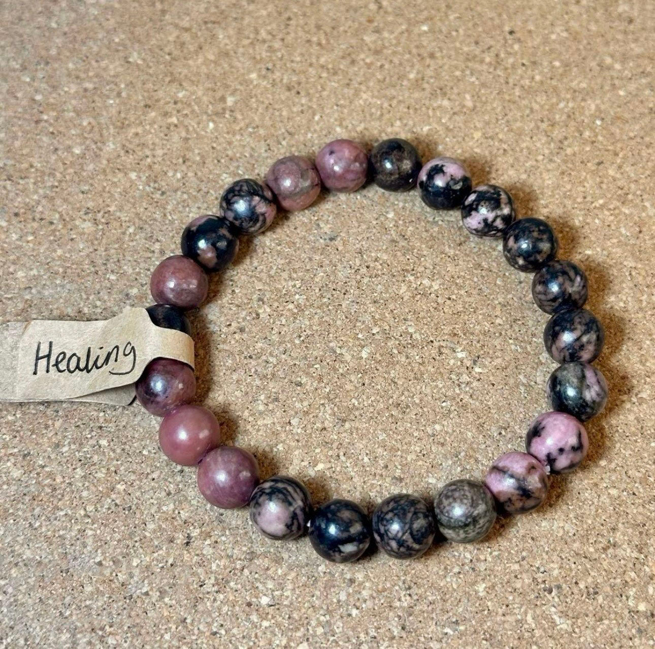 8mm crystal bead bracelet made of rhodonite